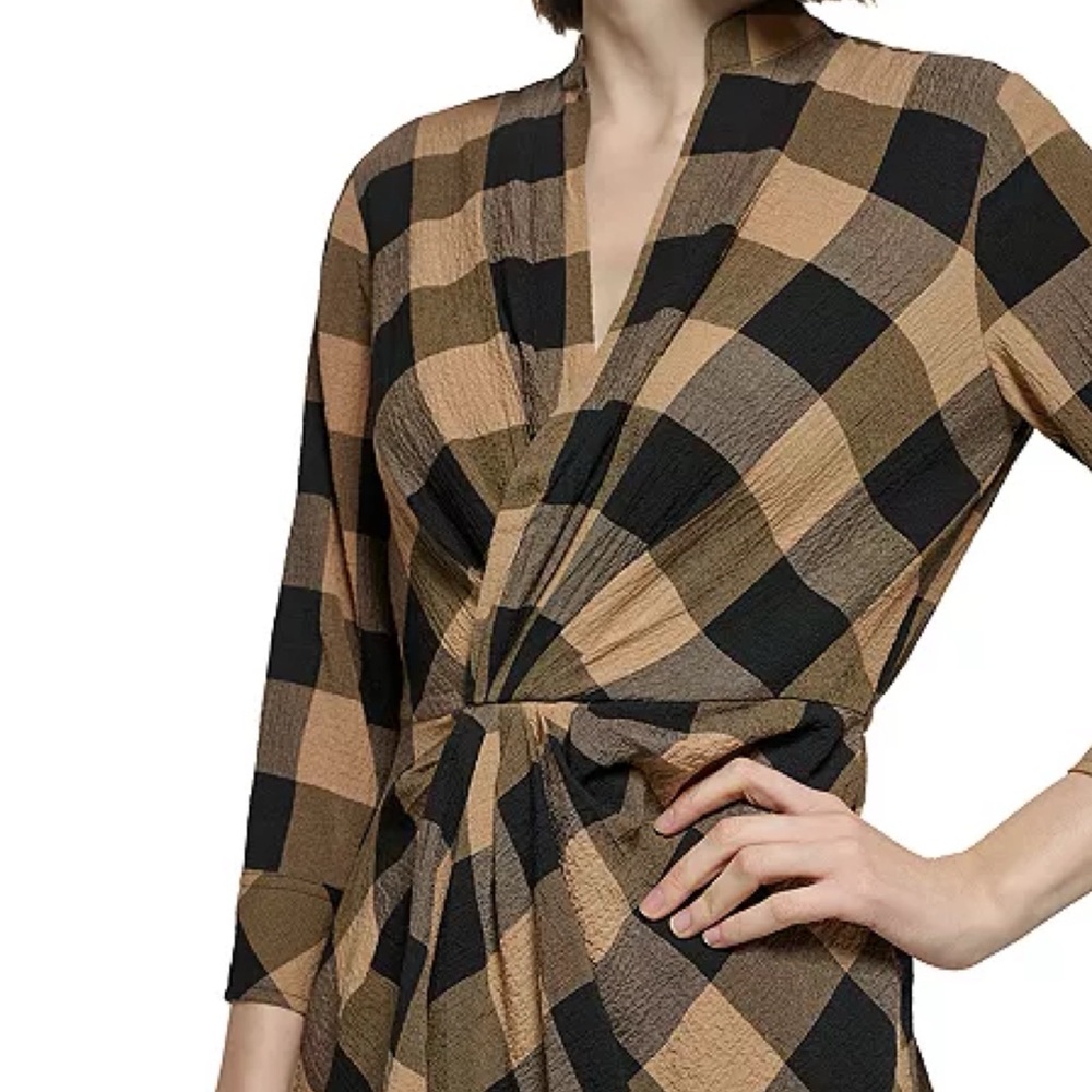 Calvin Klein Buffalo Check Surplice Midi Dress - Picture 3 of 8
